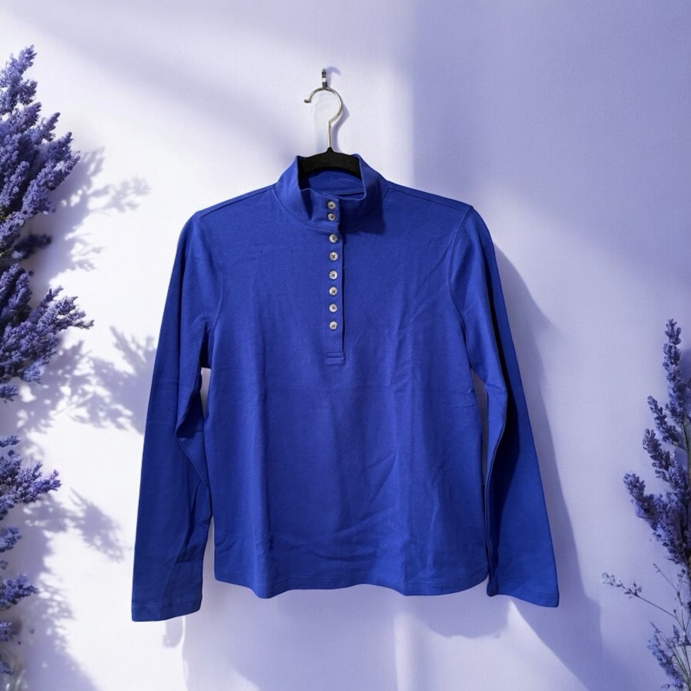 NWOT Appleseed’s Purple Mock Neck Button-Up T-Shirt - Picture 4 of 13